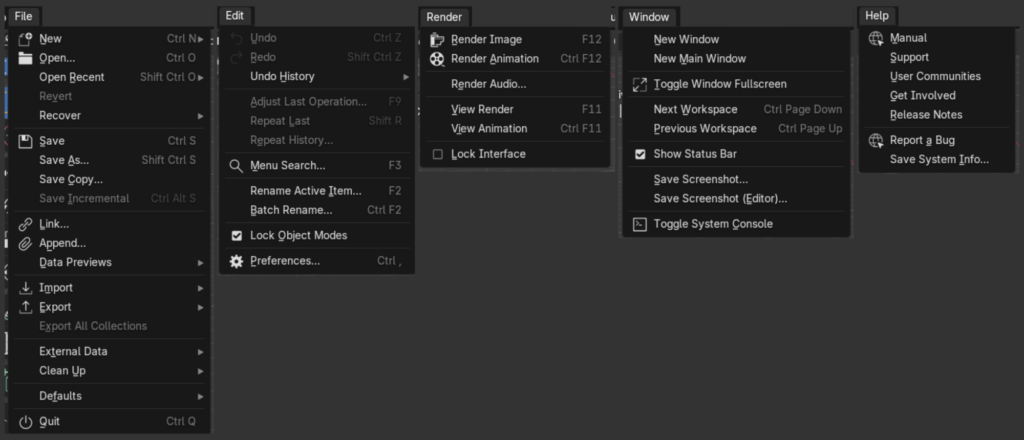 Blender User Interface - The Top Bar Main Menu,